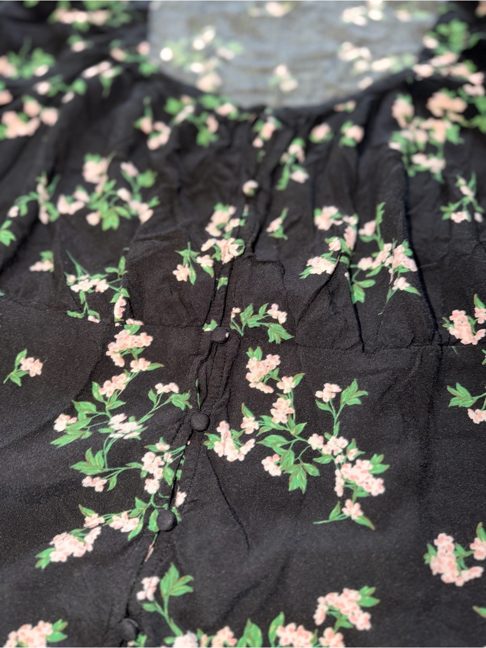Old Navy XXL Black Floral Peplum Blouse Square Neck Balloon Sleeve Cottage - Picture 2 of 14